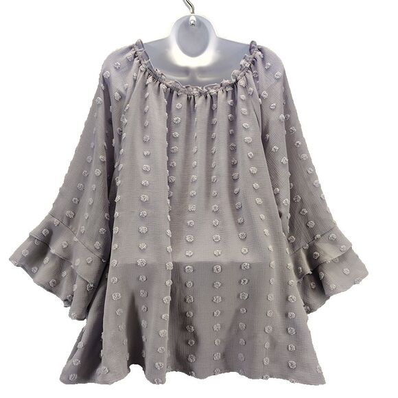 Cato Women's Off The Shoulder Pokadot Flutter Bell Sleeve Lavender Gray Size 18W - Picture 7 of 10